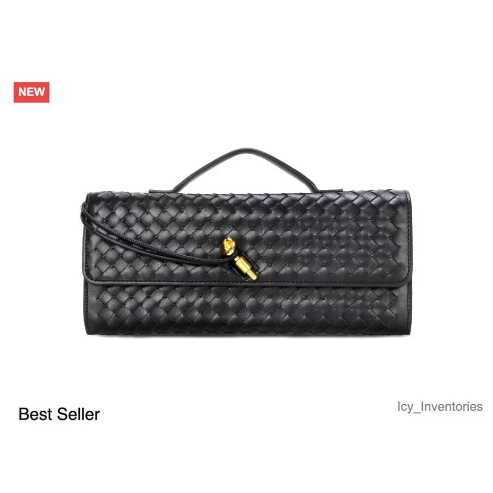 PU Leather Woven Evening Clutch Purse, Adjustable Strap Crossbody Shoulder Bag